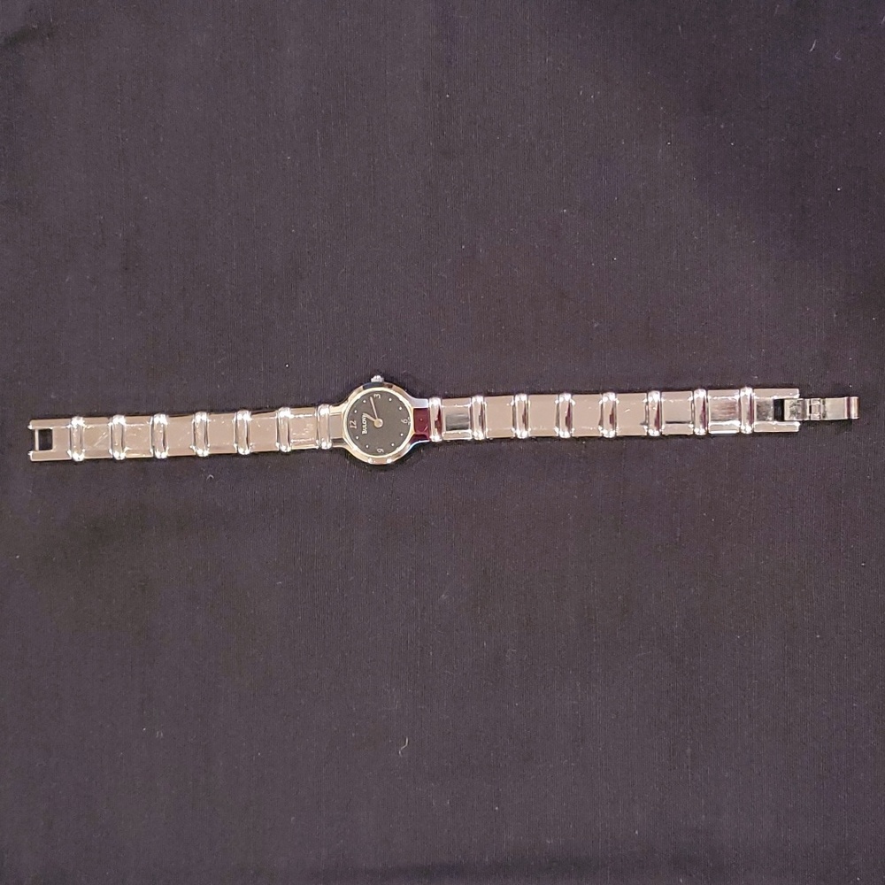 BULOVA Silver Tone Link Band/Black Faced Watch - Picture 4 of 5